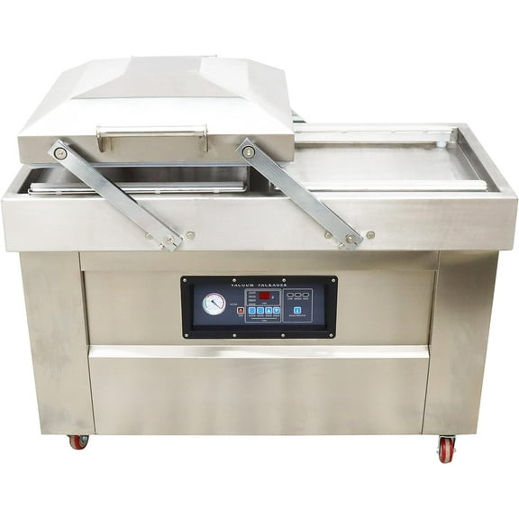 EQCOTWEA Vacuum Sealer Packaging Machine Two Chambers for Meat Fruits Vegetables Stainless Steel Sealing Length 20"