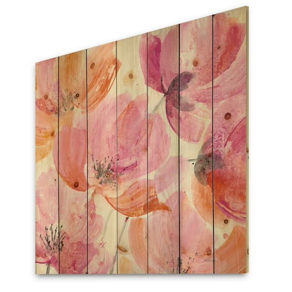 Designart 'Shabby Flower III' Shabby Chic Print on Natural Pine Wood