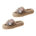 thumbnail image 5 of Women Plush Slippers Cartoon Flower Warm Slip on House Shoes for Women Girls Khaki 36, 5 of 9