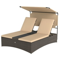 Gymax Daybed w/ Adjustable Backrests 2-Person PE Rattan Patio Bed w/ Canopy Outdoor Brown