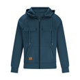 thumbnail image 3 of Mens Zip Up Tactical Hoodie Regular Fit Long Sleeve Sweatshirt Jacket Cargo Arm Pocket Drawstring Hood Outdoor Hiking Blue XL, 3 of 3