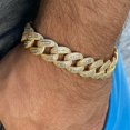 thumbnail image 2 of Men's 18K Gold Plated Cuban Bracelet Iced Baguettes Micro Pave Bling 8" Inch x 15MM Thick, 2 of 10