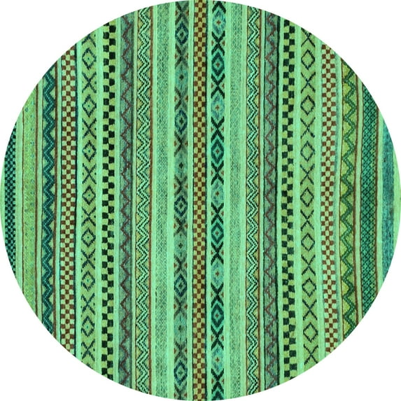 Ahgly Company Machine Washable Indoor Round Abstract Turquoise Blue Modern Area Rugs, 8' Round