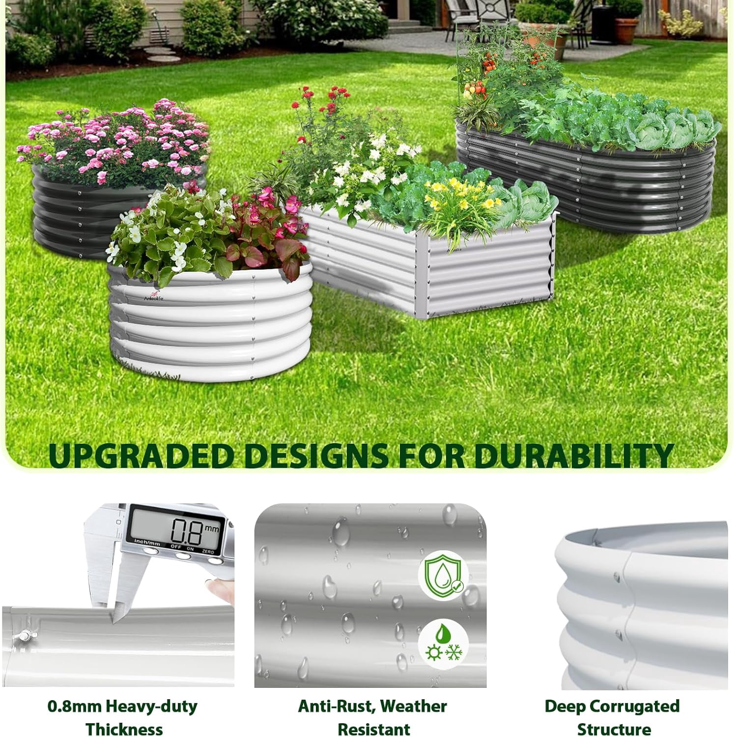 A ANLEOLIFE 6X2X1.5 ft Galvanized Raised Garden Beds Outdoor, Oval Round Metal Planter Box for Planting Vegetables Flowers Herb