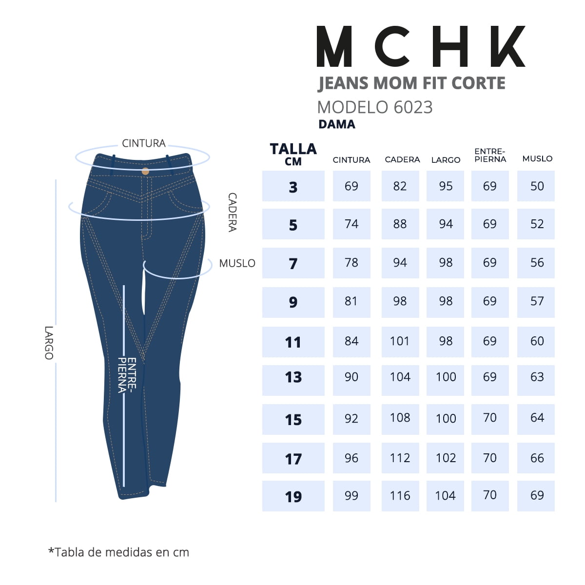 Cintura Tabla De Tallas Mom Jeans MOM JEANS TRUE DENIM, MARTINA