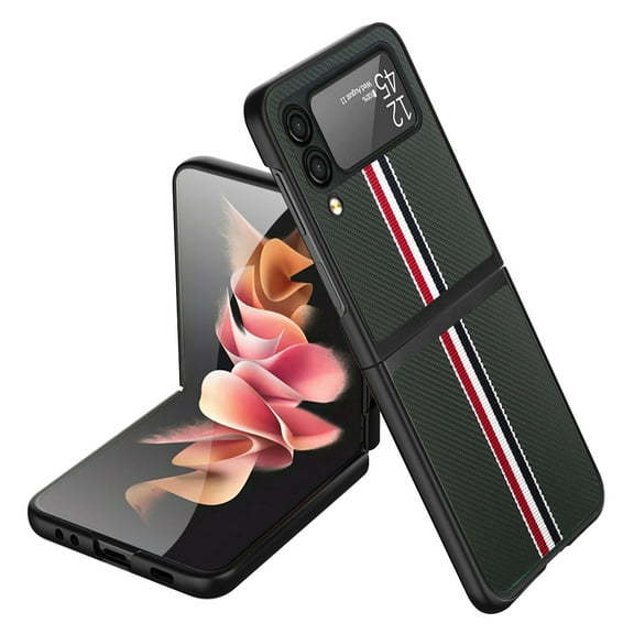For Samsung Galaxy Z Flip 4 5G Fabric PU Leather Flip Hybrid Shockproof Hard PC Shell TPU Ultra Thin Slim Durable Protective Cover ,Xpm Phone Case [ Black ]