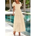 thumbnail image 6 of PRETTYGARDEN Summer Dresses for Women Eyelet Square Neck Puff Sleeve Smocked Wedding Guest Maxi Dress with Pockets, 6 of 8