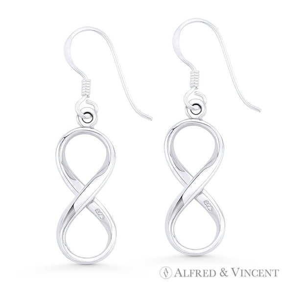 Infinity Symbol / Figure 8 Charm Dangling Hook Earrings in .925 Sterling Silver