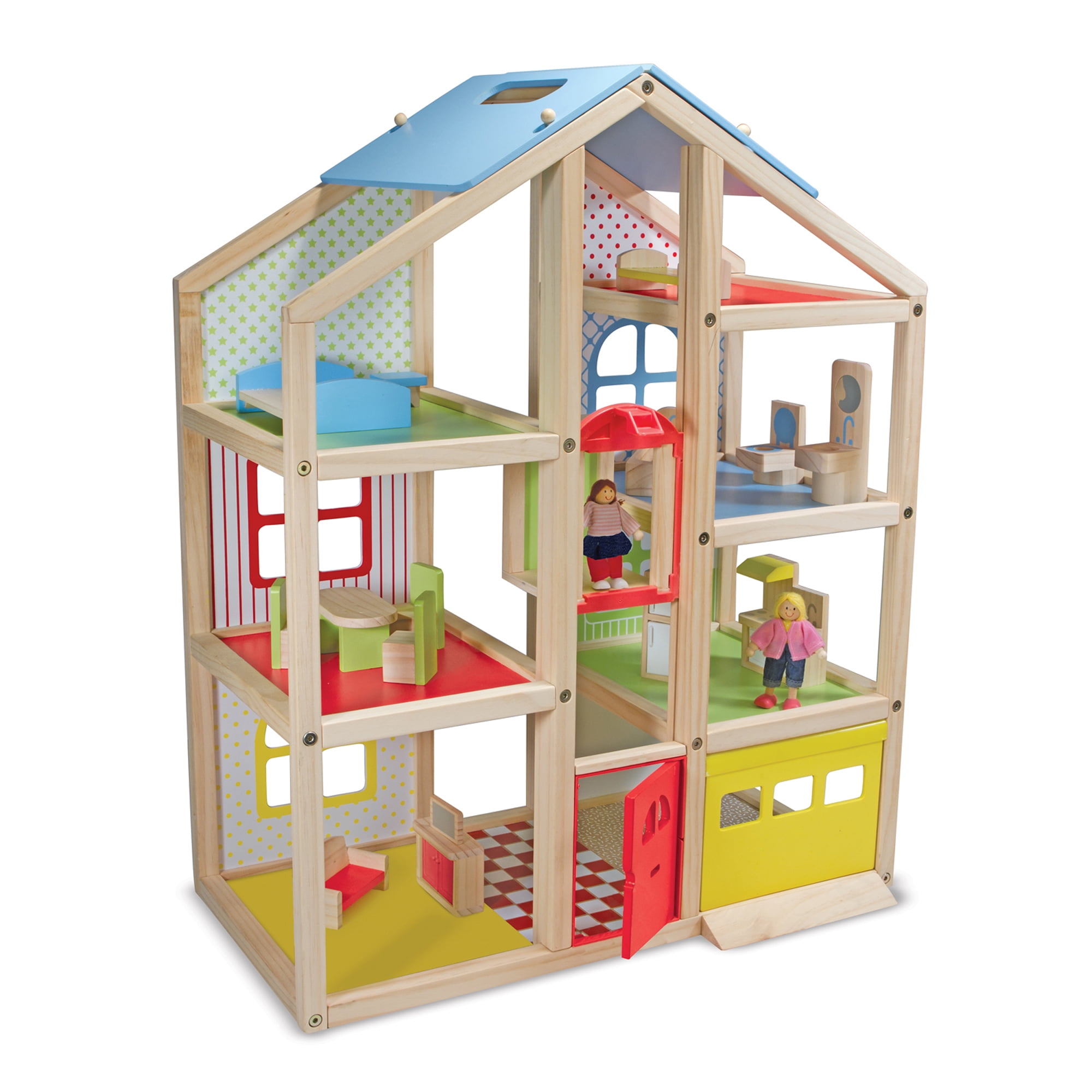 Details about   Melissa & Doug Fold and Go Wooden Dollhouse With 2 Dolls and Wooden Furniture