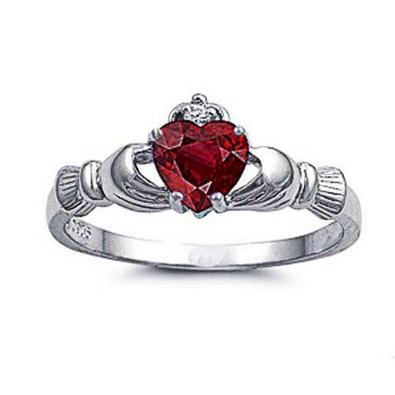 Men's Sterling Silver Simulated Ruby CZ Heart Claddagh Ring 9MM ( Size 4 to 12 )