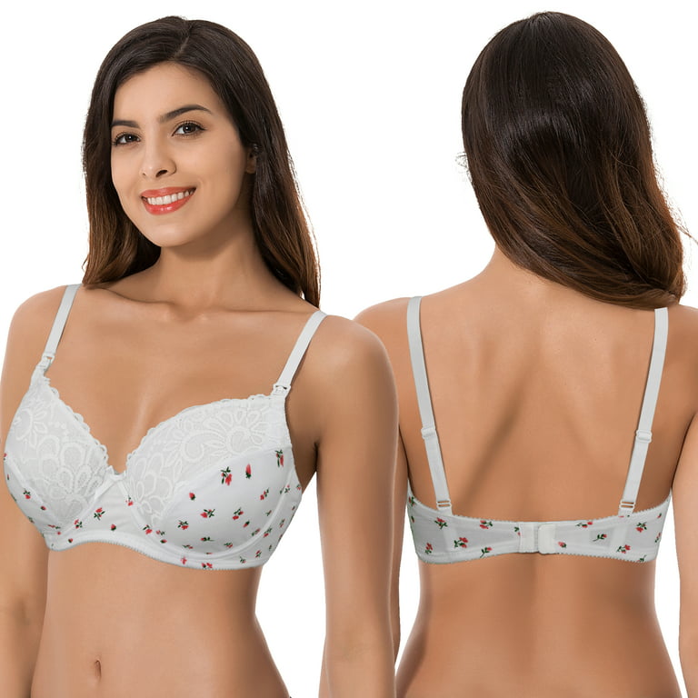 Curve Muse Plus Size Nursing Underwire Bra with drop-down cups (Pack of 2)- WHITE PRINT RED,CREAM PRINT-42DDD 