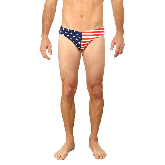 Uzzi Mens Brief Swimwear Colored Swim Suit Beachwear, US Flag, Size: Medium