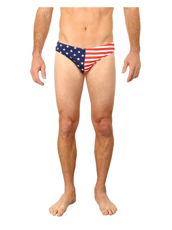 Mens Brief Swimwear Colored Swim Suit Beachwear, US Flag, Size: Medium