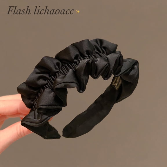 Textured black fabric headband with fashionable ruffled lace design, versatile and elegant new hair clip for women
