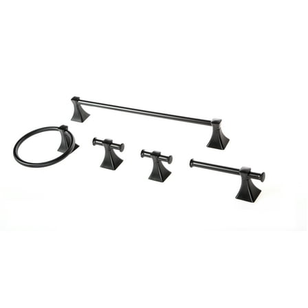 Better Homes & Gardens Steel Wall Mount 5PC Bath Hardware and Towel Holder Set Matte Black, Horizontal Orientation