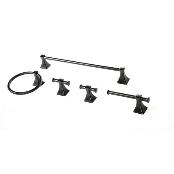 Better Homes & Gardens Steel Wall Mount 5PC Bath Hardware and Towel Holder Set Matte Black, Horizontal Orientation