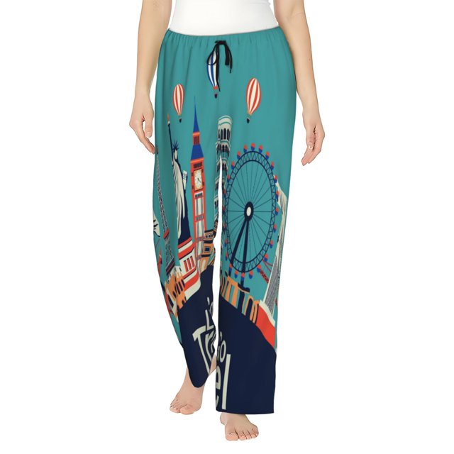 Balery Let's go Travel Pantalones de pijama para mujer, pijamas ultraligeros, pantalones de estar por casa-XX-Large