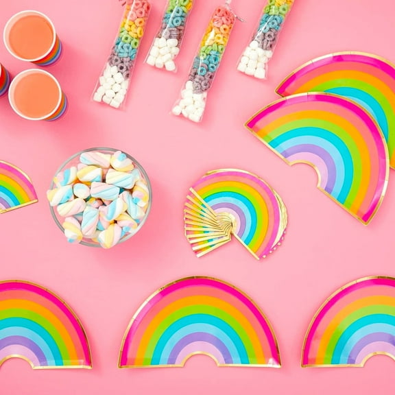 Rainbow Party Paper Plates Cups Napkins Set of 24