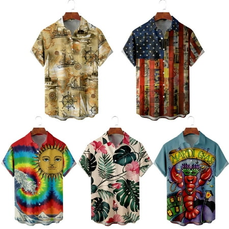 

Men Shirts Hawaiian Shirt Print Regular Fit Casual Short Sleeve Button Down Shirt Summer Shirts for Men