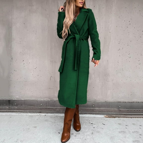 Women's Wool Coat Blouse Thin Coat Trench Long Jacket Ladies Slim Long Belt Elegant Overcoat Outwear Jacket Vest for Women