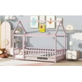 thumbnail image 6 of Twin Size House Floor Wooden Bed with Roof Frame,Safety Guardrails,for Living Room & Bedroom,Pink, 6 of 9