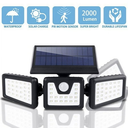 Solar Lights Outdoor,2000Lumen 70LED Solar Security Lights Powered 3 Heads Adjustable Wall Light Flood Lights,Bright and Dark Sensing,Auto On/Off for Patio,Yard,Pathway,Walkway,Garden,Driveway