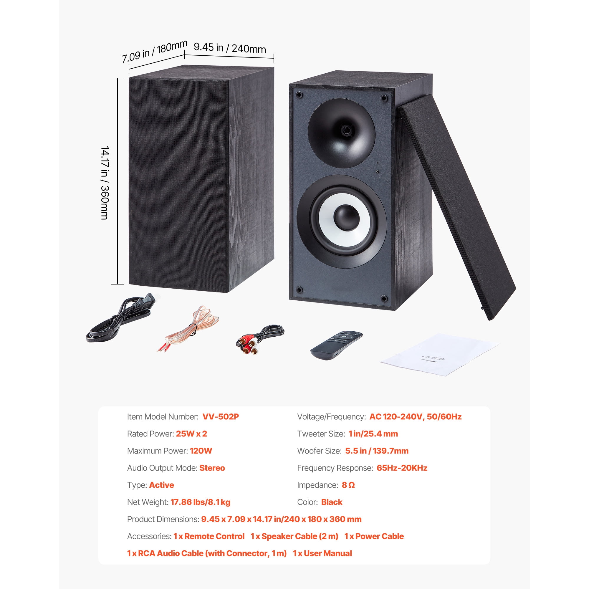 KFFKFF Powered Bookshelf Speakers, 25W x 2, Active Studio Monitor with 5.5-Inch Woofer, Multiple Connectivity Options Including Bluetooth/RCA/Coaxial/Optical/USB/Subwoofer, Wooden Cabinet Design