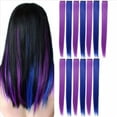 thumbnail image 3 of 39 Piezas de Colores para Fiestas Destacados Clip de Colores en Extensiones de Cabello 55Cm Postizos Sintéticos Rectos, PúRpura + Azul, 3 of 3