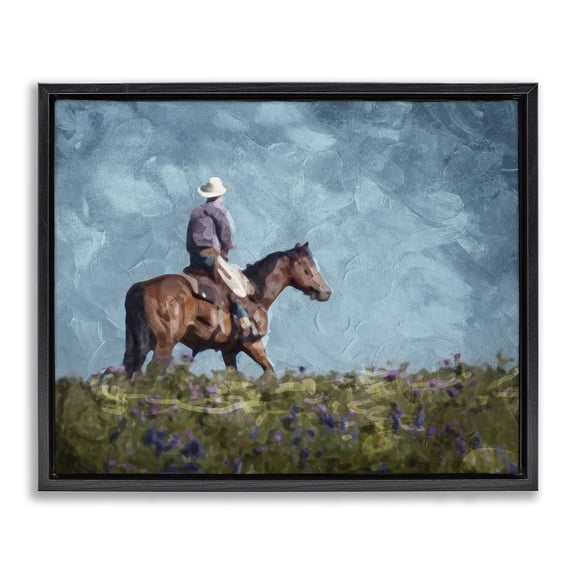 Stupell Industries Traditional Cowboy in Meadow Black Floating Frame Canvas Art, 21 x 17, by Milli Villa
