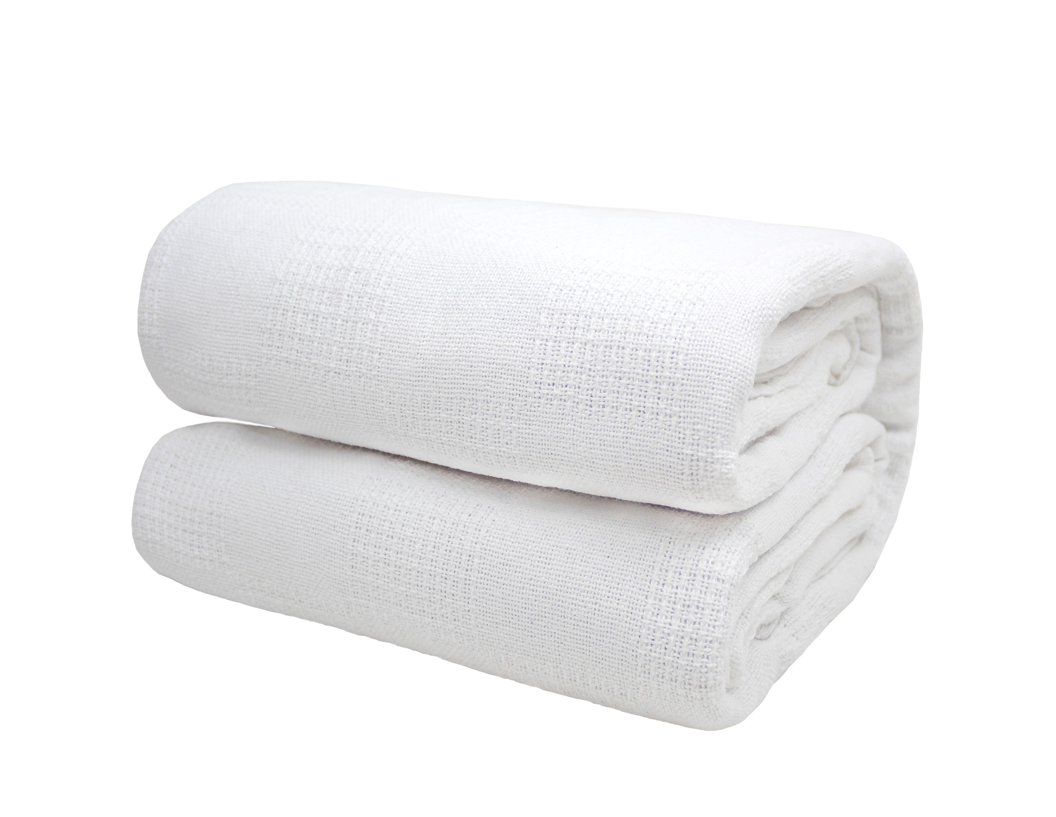 Single White Open Weave Cotton Cellular Blanket Thermal Disinfection Washable 