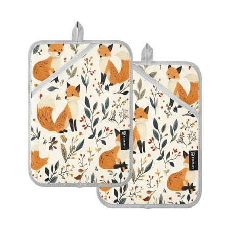 

Two Pieces Of Square Heat Insulation Pad Oven Mitts 7x9.8 Inch Oven Microwave Kitchen Cooking Baking Cartoon Yellow Cute Fox