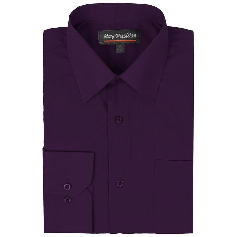 eggplant color dress shirt Men's Classic Long Sleeve Solid Color Barrel Cuff Dress Shirt (Eggplant, 2XL 36/37)