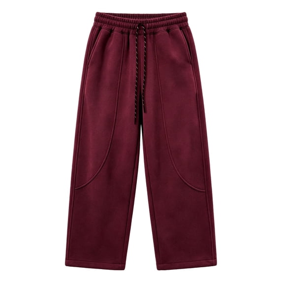 UACY Boys Girls Open Bottom Fleece-Lined Sweatpants with Pockets High Elastic Waist Baggy Wide Straight Leg Pants (Wine, 12-14 Years)