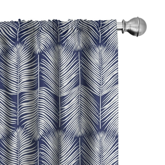 Ambesonne Palm Leaf Curtains, Navy Tropic Leaves Exotic, Pair of 28"x63", Navy Blue White