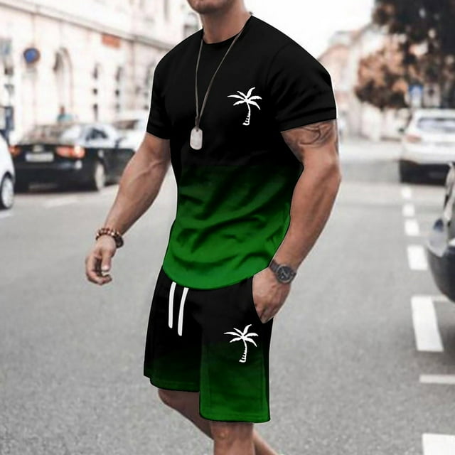 Men's Summer Tracksuit Plus Size Short Sleeve O Neck Athletic Suit Casual Color Block Drawstring Waist Tracksuit Set Mens Double Suit X Suit Juniors Pant Suits Formal Men Suits Slim Fit 3 Piece Boys