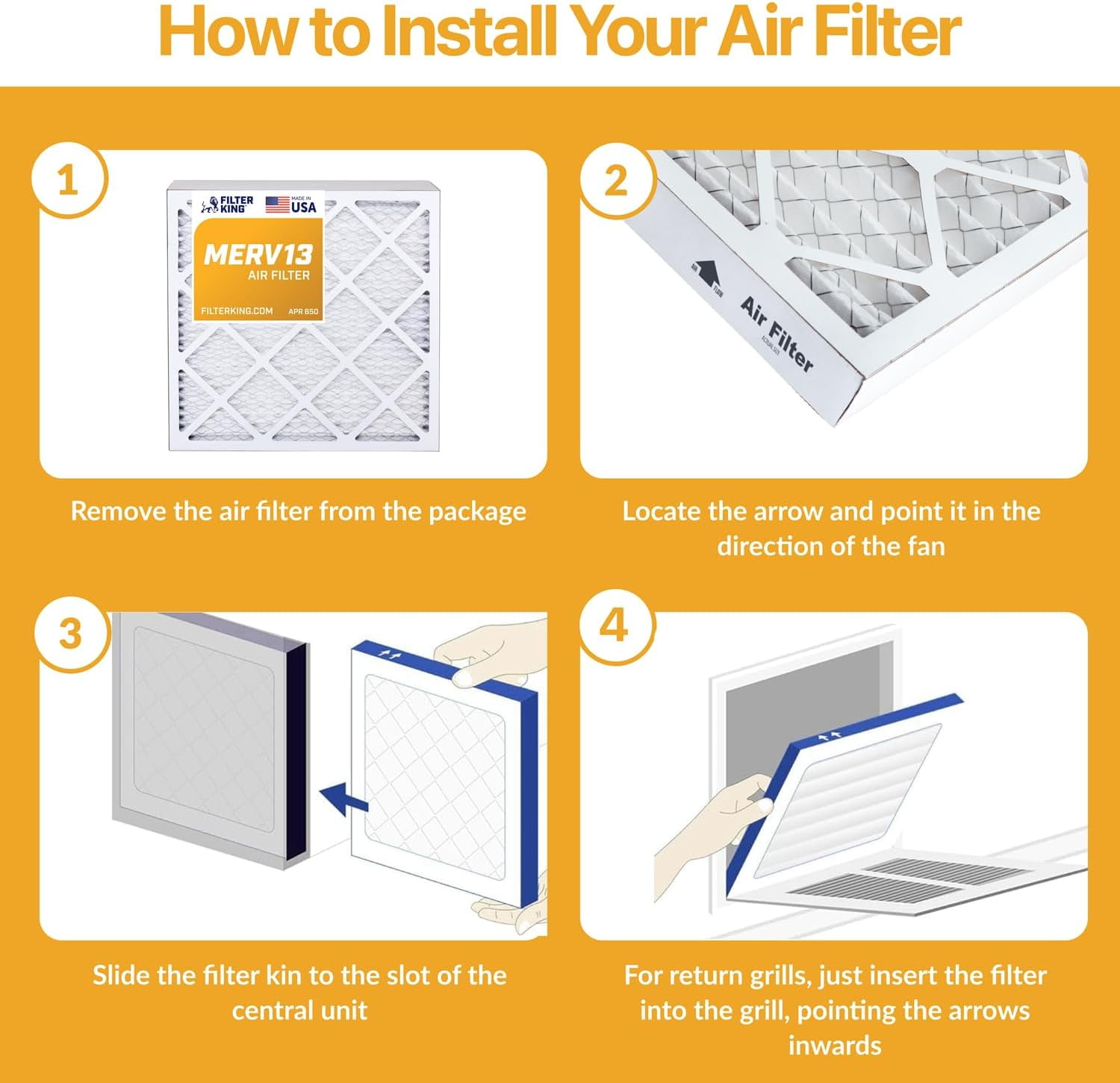 Filter King 20x25x1 Air Filter | 6-PACK | MERV 13 HVAC Pleated A/C Furnace Filters | MADE IN USA | Actual Size: 19.5 x 24.5 x .75"