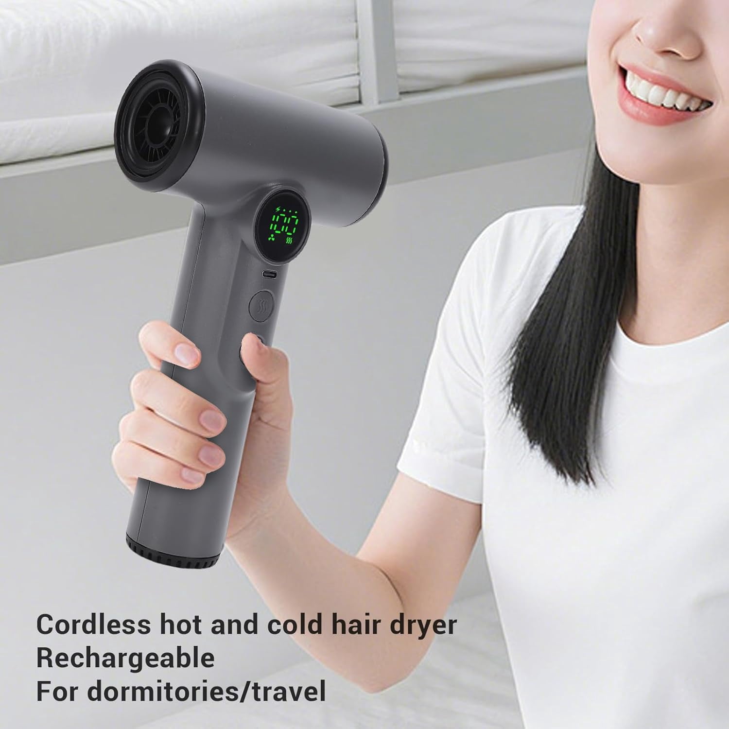 Cordless Hair Dryer, USB Rechargeable Hair Dryer, Battery Powered, 200W 15600mAh Portable Blow with USB Type C Charging, for Travel Camping Dorms