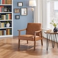 thumbnail image 3 of Yaheetech Mid-Century Modern Faux Leather Accent Chair with Solid Wood Legs, Light Brown, 3 of 7