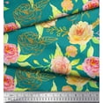 thumbnail image 2 of Soimoi Green Cotton Duck Fabric Leaves & Begonia Floral Printed Craft Fabric by the Yard 42 Inch Wide, 2 of 3