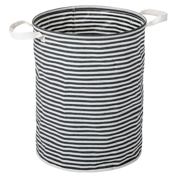BirdRock Home Striped Round Laundry Hamper - Single Compartment - Gray & White