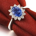 thumbnail image 4 of Flower Design Exquisite 8x6mm Oval Shape Blue Sapphire And Moissanite Diamond Engagement Ring in 10k White Gold, 4 of 5