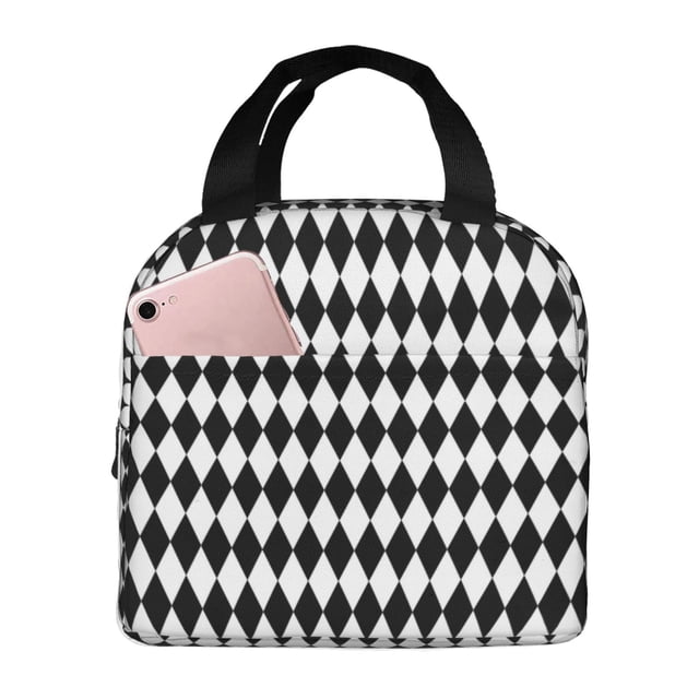 Easygdp Black And White Diamonds Bolsa Térmica Premium - Tela Oxford Impermeable, Gran Capacidad, Bolsillo Frontal, Unisex para Trabajo, Escuela, Actividades al Aire Libre y Picnics