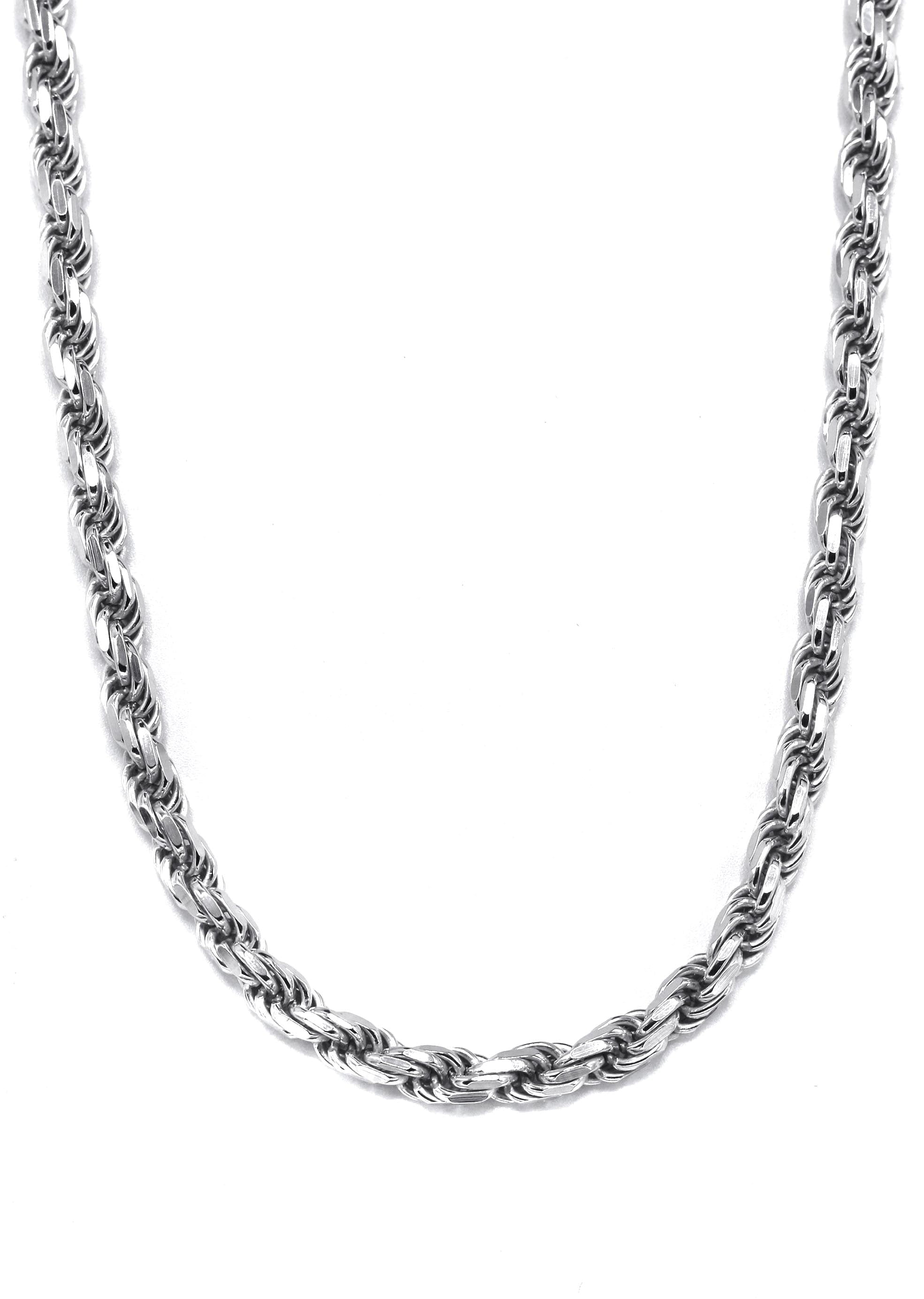 Mens White Gold Chain - Solid White Rope Chain - Silver / 10K / 14K