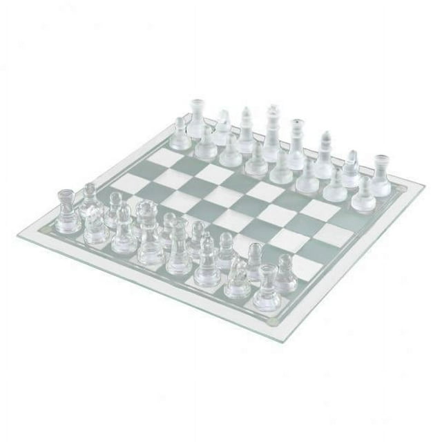 Yinanstore 2x Glass Chess Include Frosted/Polished Glass Chess Board And 32 Chess Pieces, Crystal Chess Set for Adults And Children Game