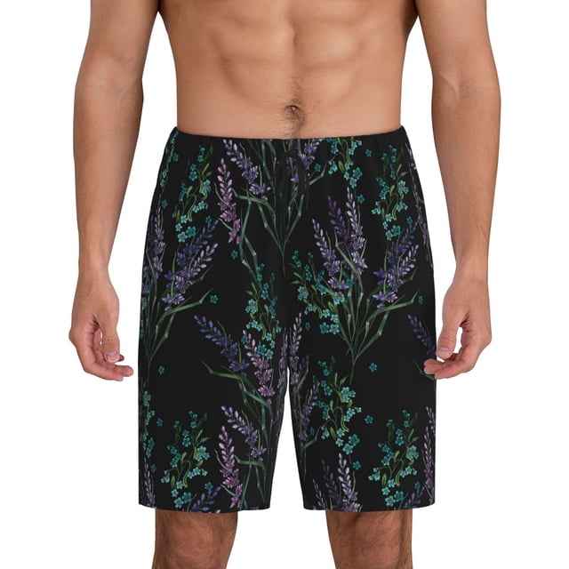 Fotbe Lavender Flowers Pantalones Cortos de Pijama para Hombre, Ropa de Dormir, Pantalones de Pijama Cortos para Hombre-Medium
