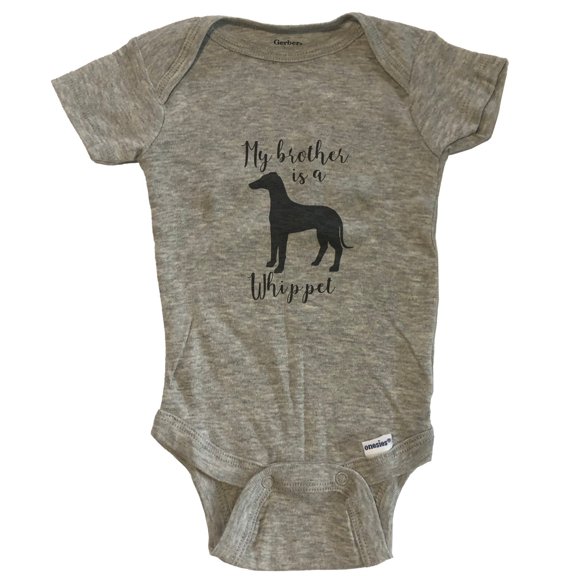 My Brother Is A Whippet cute Dog Baby Bodysuit - Whippet One Piece Baby Bodysuit - Grey