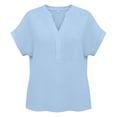 thumbnail image 4 of ClodeEU Women's Linen Blend V Neck Short Sleeve Top ,Loose Fit Casual Button Blouse Sky Blue,Womens Plus L, 4 of 6