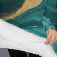 thumbnail image 3 of Oversized Wearable Blanket Hoodie,Teal Gold Marble Pattern Sherpa Blanket Hoodie with Super Pockets,Super Warm Fuzzy Pullover for Women & Men, 3 of 6