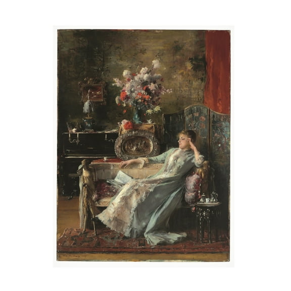 Mihaly Munkacsy 'Young Woman sitting on a Sofa, 1887' Canvas Art - 14 x 19 Inches