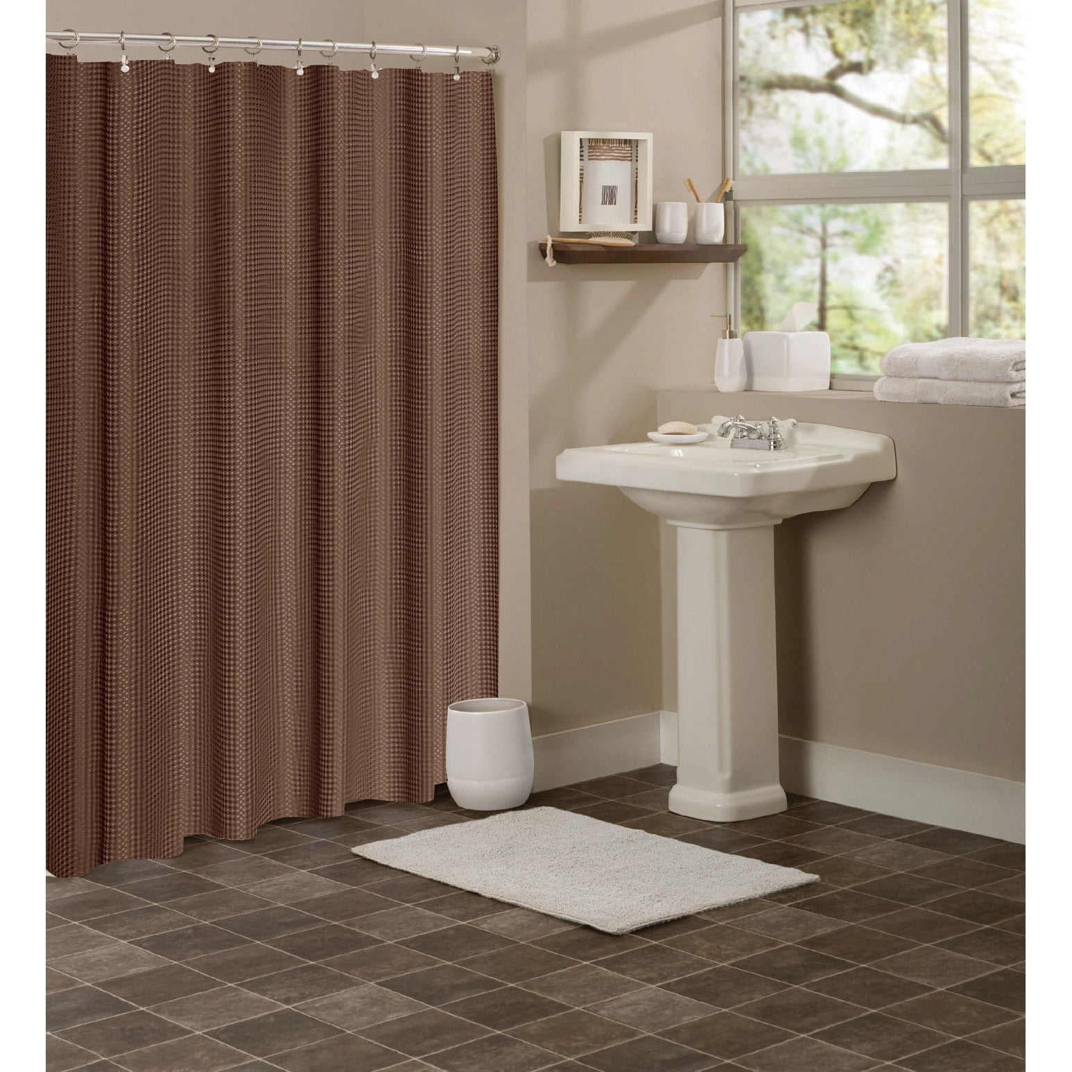 Dainty Home Hotel Collection Waffle Shower Curtain, Chocolate